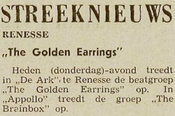 Golden Earring show ad July 16, 1970 Renesse - De Ark Streeknieuws newspaper